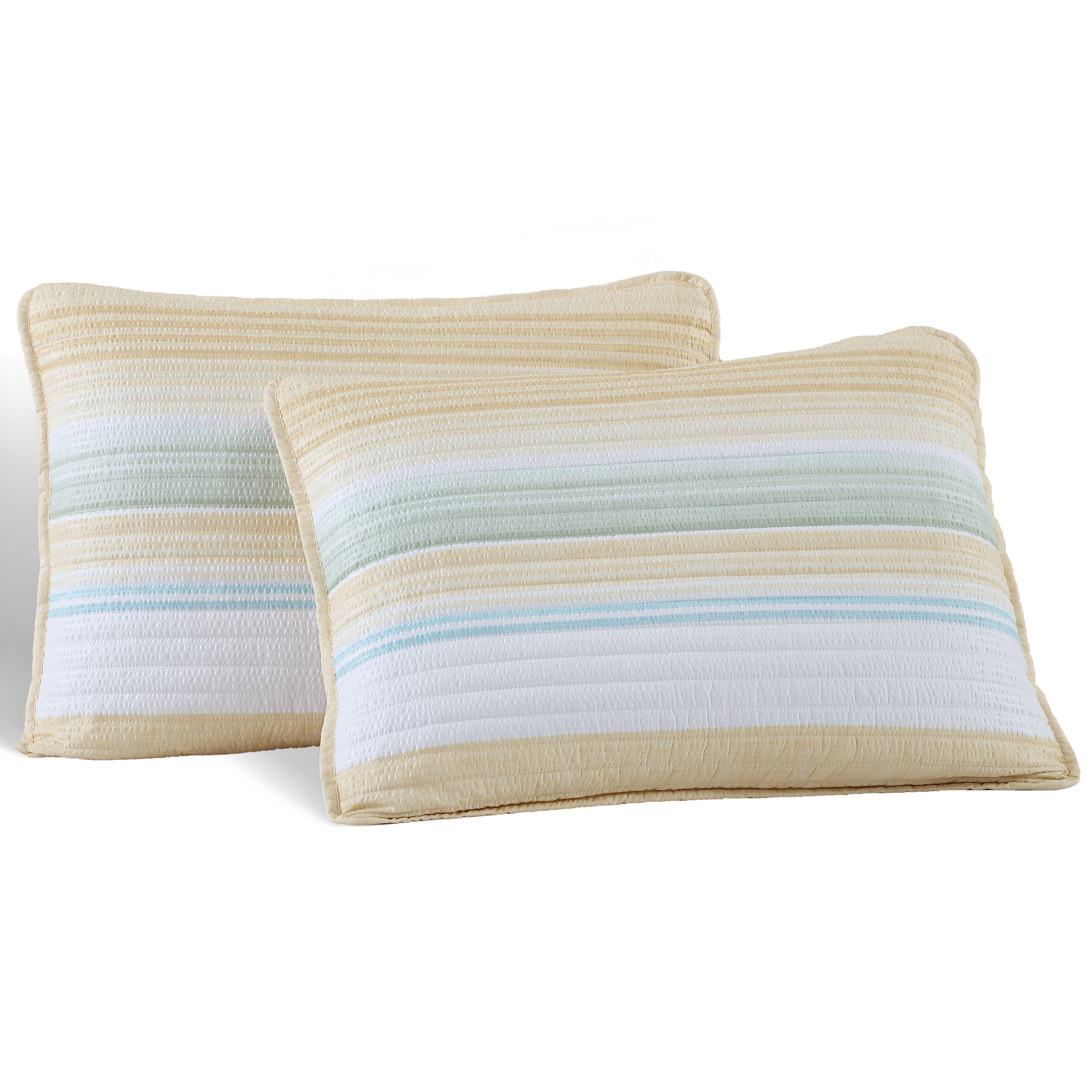 Beatrice Home Fashions, Coralinn Stripe 3PC Quilt Set, Full/Queen, Yellow/Sage