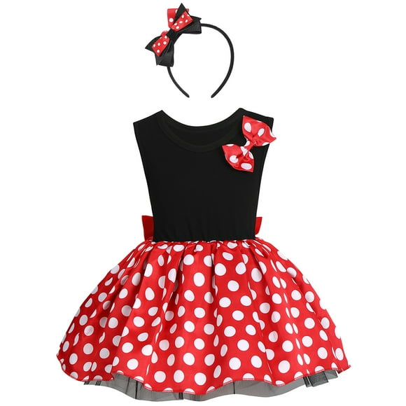 IBTOM CASTLE Toddler Baby Girl Polka Dots Princess Costume Birthday Party Fancy Dress up Halloween Cosplay Mouse Ears Dance Outfits for Child 4-5 Years Black