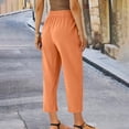 thumbnail image 4 of Karight Women Petite Linen Pants High Waisted Straight Leg Casual Cotton Trousers Elastic Waist Drawstring with Pockets, 4 of 7