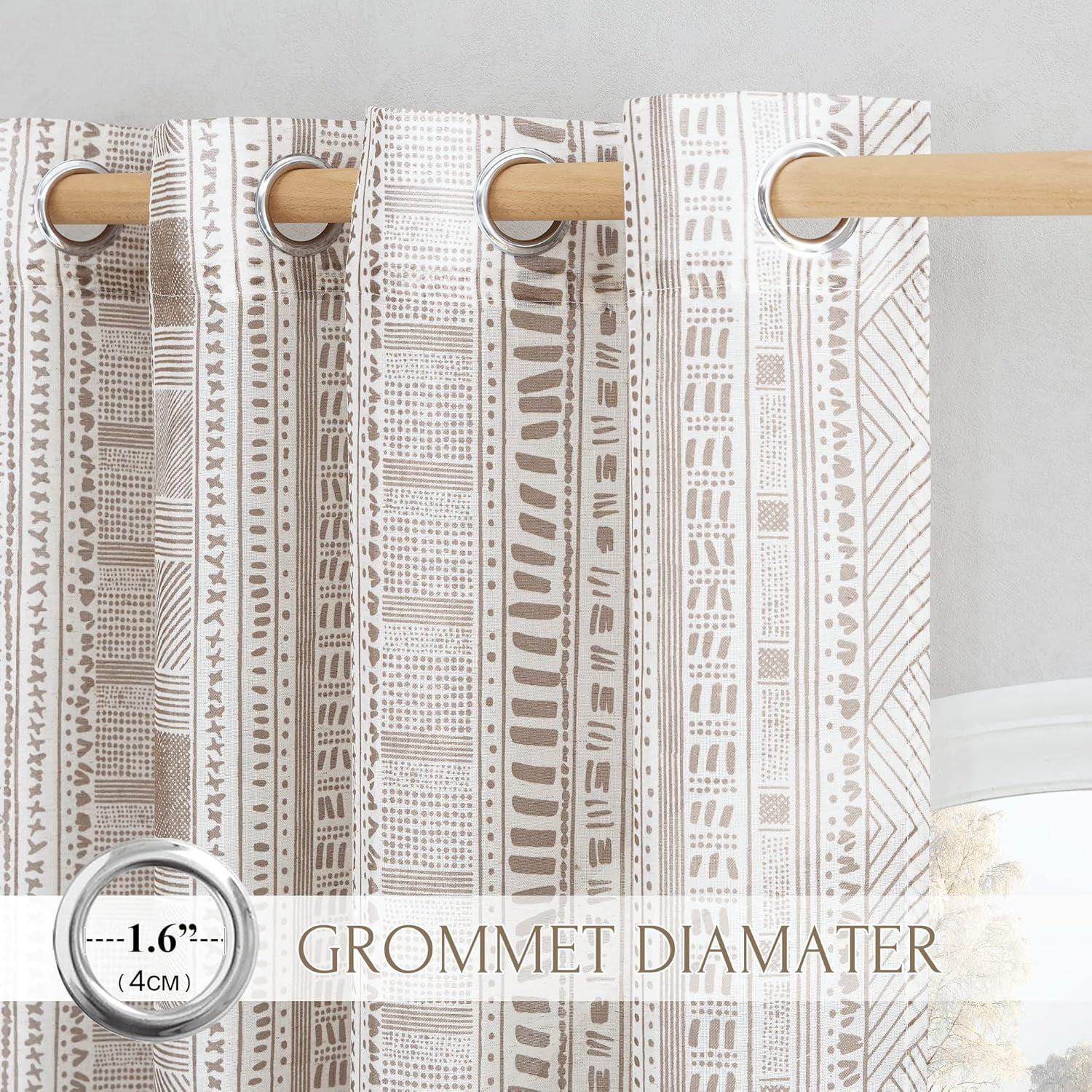NICETOWN Linen Curtains for Dining Room, Boho Curtains Grommet Semi Sheer Linen Light Filtering with Privacy Protection Window Treatment for Bedroom, 50"x95", Taupe, 1 Pair