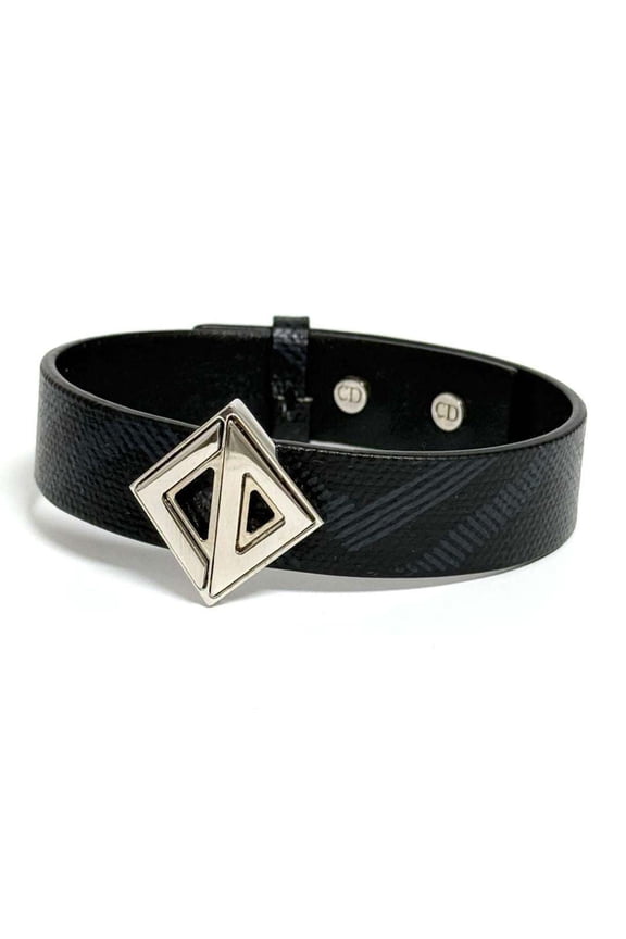 Pre-Owned Christian Dior Dior Men's CD Diamond Leather Bracelet Black