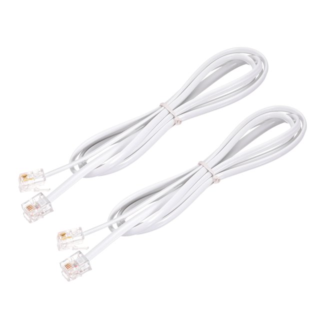 Uxcell Phone Extension Cord Telephone Cable Phone Line Cord RJ11 6P4C Plugs, Male to Male for Phone and Fax 2pcs White 3.28 ft