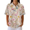 thumbnail image 2 of Womens Plus Size Casual Henley Waffle Knit Button-Up Top Short Sleeve Polo Shirt Hawaiian Shirt, 2 of 5