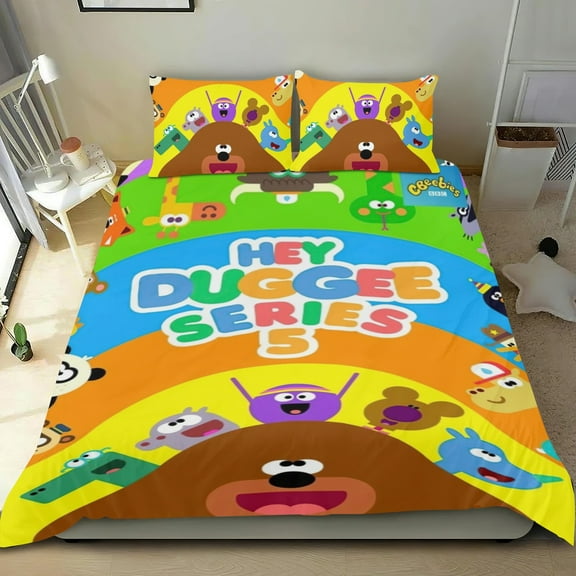 Hey Duggee Themed Bed Sheet Set Three Piece Set 53x79 In ches Comfortable And Skin Friendly Unique Design Creating A Star Studded Night Home Decor Gifts For Family Friends fans