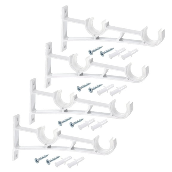 Uxcell Double Curtain Rod Bracket, 4 Pack - Aluminum Alloy Curtain Rod Holders Fit for 0.8-1 Inch Drape Poles (White)