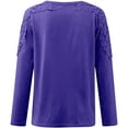 thumbnail image 4 of Purple Womens Tops Women's Round Neck Solid Color Hollow Stitching Long Sleeved T Shirts for Women, 4 of 5