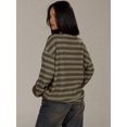 thumbnail image 6 of Women's Striped Sweater Waffle Knit Tops for Women Long Sleeve Shirts Light Weight Fall Tops Khaki XXL, 6 of 8