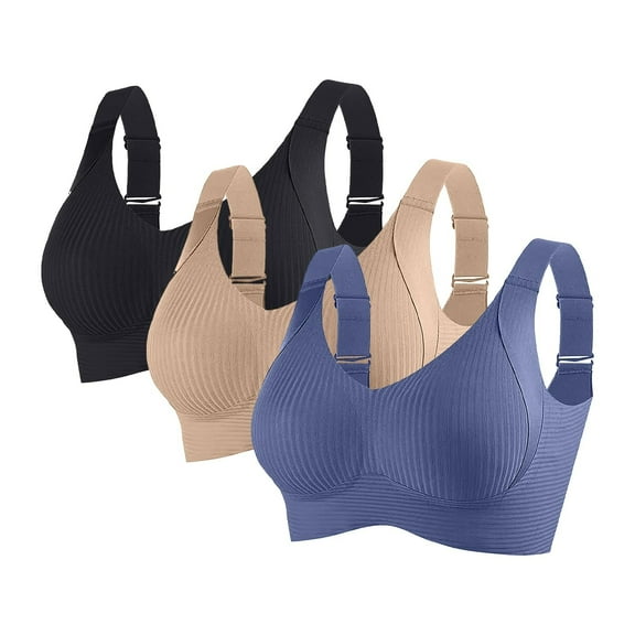 Gapacks Women's Comfortable Daily Bra, Nylon Spandex Blend, 3-Pack, Khaki Color, Size L - Adjustable Straps, Versatile for Work/Home/Light Exercise