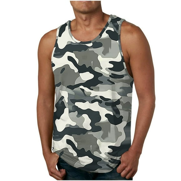 Xysaqa Men's Fashion Camouflage Tank Top Casual Sleeveless Shirts Mens Big & Tall Gym Workout Tank Tops Training Bodybuilding Muscle Tee Shirt 2X 3X 4X Gray Summer Savings