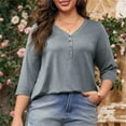 thumbnail image 6 of CFLVAEK Plus Size Shirts for Women Loose Fit Henley Shirt Summer Casual 3/4 Sleeve T Shirts Solid Color Classic Tops 2025 Gray XL, 6 of 10