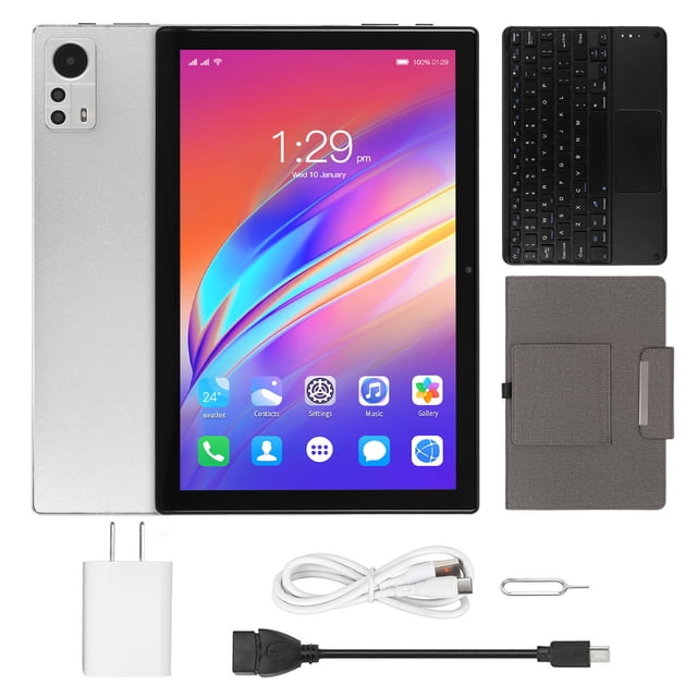 Tableta 2 en 1 de 10,1 pulgadas con Android 12, teclado, CPU de 8 núcleos, 8 GB, 256 GB, WiFi 5G, llamadas 4G, FHD, color plateado