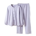 thumbnail image 2 of Deal of The Week Women's Pajama Set 2 Pieces Soft Sleepwear Set Women Casual Plaid Round-Neck Long Sleeve Blouse Fashion Long Pants Pajamas Suit,Purple,M, 2 of 3