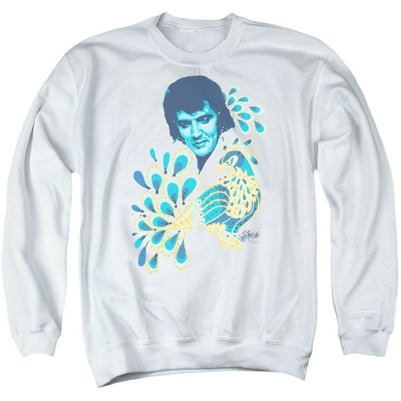 Trevco ELV574-AS-4 Elvis Presley & Peacock Adult Crewneck Sweatshirt, White - Extra Large