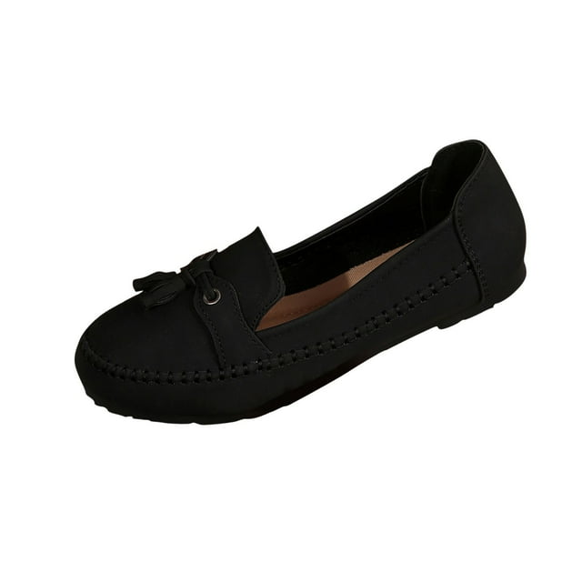 Mocassins pour Femmes, à Enfiler avec Pompons, Semelle Souple et Semelle Intérieure Coussinée, Chaussures Plates Décontractées à Bout Rond pour Usage Quotidien