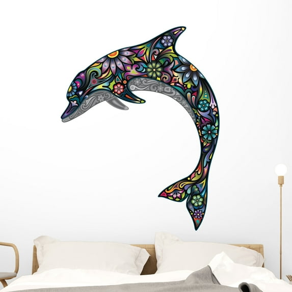 Cheerful Dolphin Wall Decal Sticker by Wallmonkeys Vinyl Peel and Stick Graphic (48 in H x 37 in W)