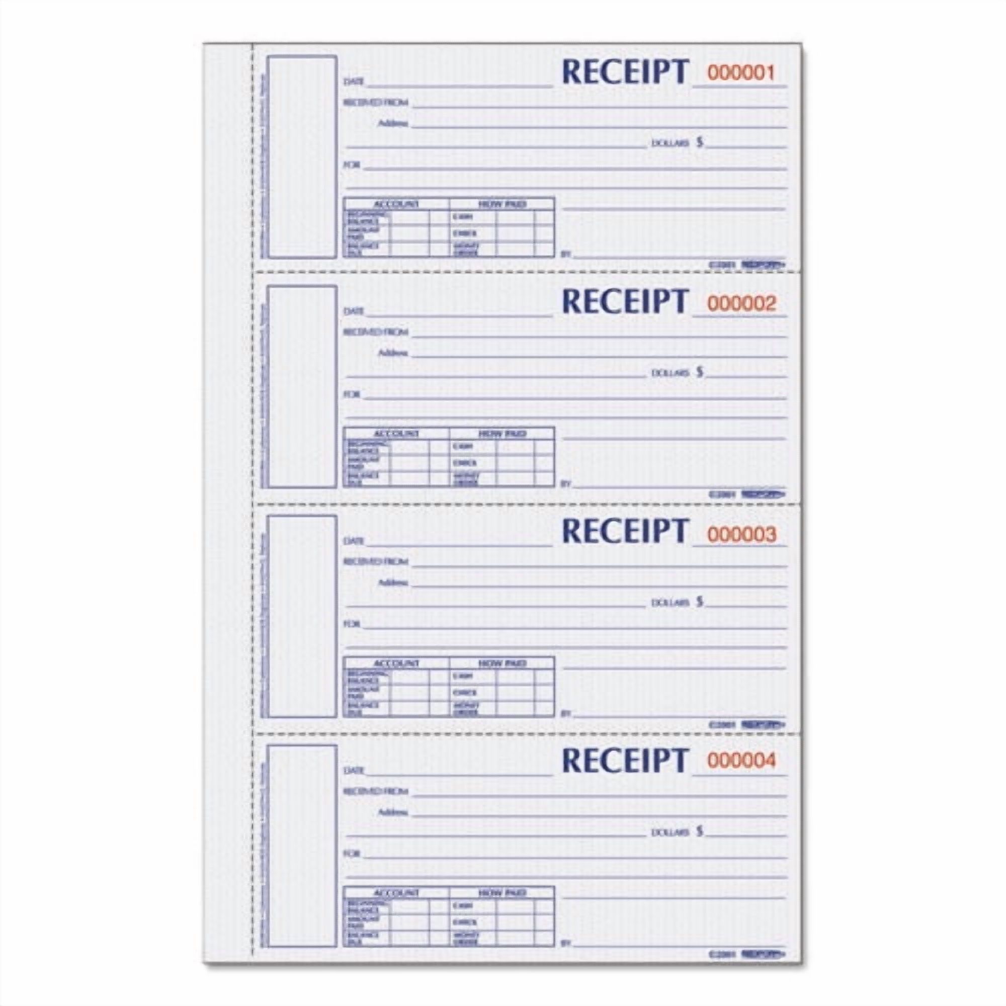 Hardcover Numbered Money Receipt Book, Three-Part Carbonless, 6.78 X 2.75, 4/page, 200 Forms | Bundle of 5 Each