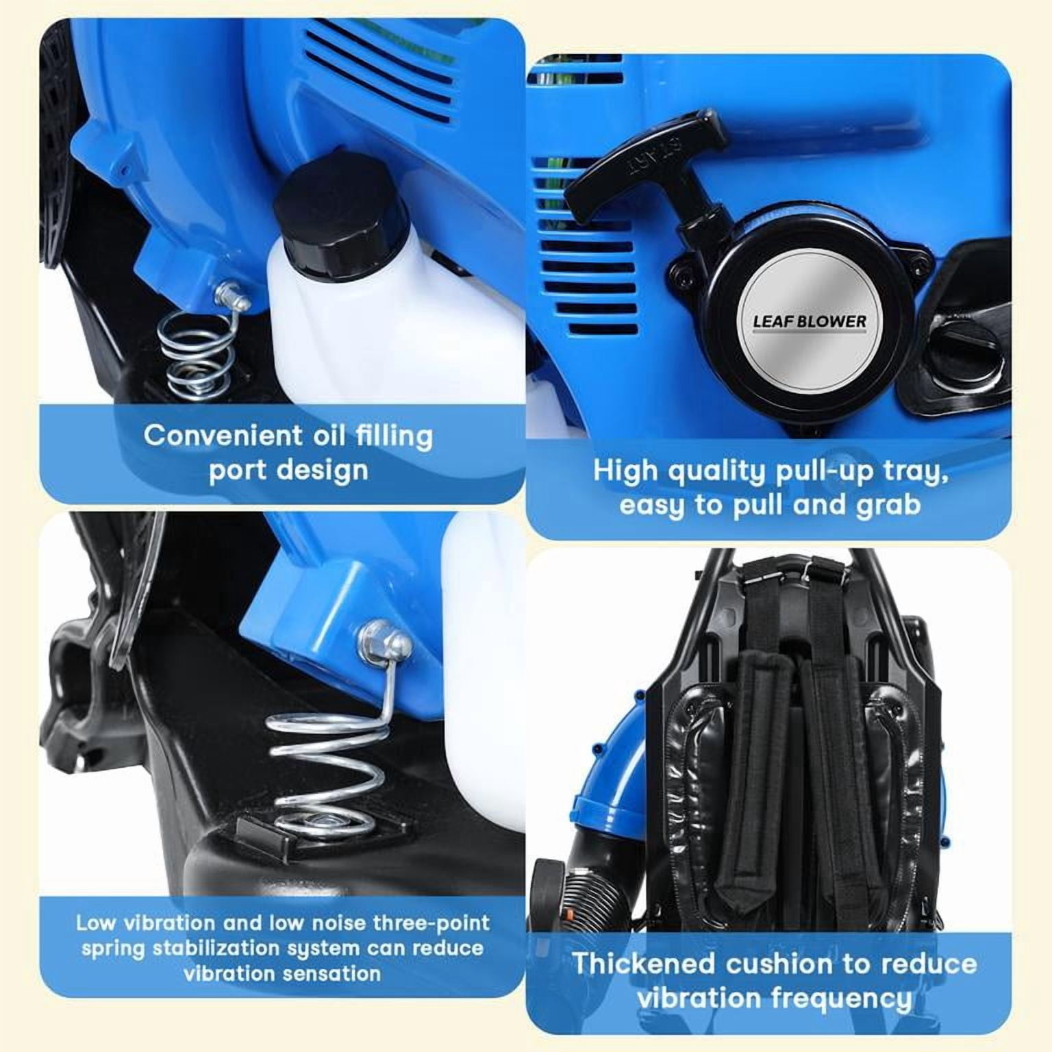75.6CC 4-Stroke Gas Powered Backpack Leaf Blower, 750 CFM Air Volume 205 MPH Wind Speed, 2.6kw/7000r/min Engine, Ergonomic Harness with Adjustable Offset Handle & Cruise Control