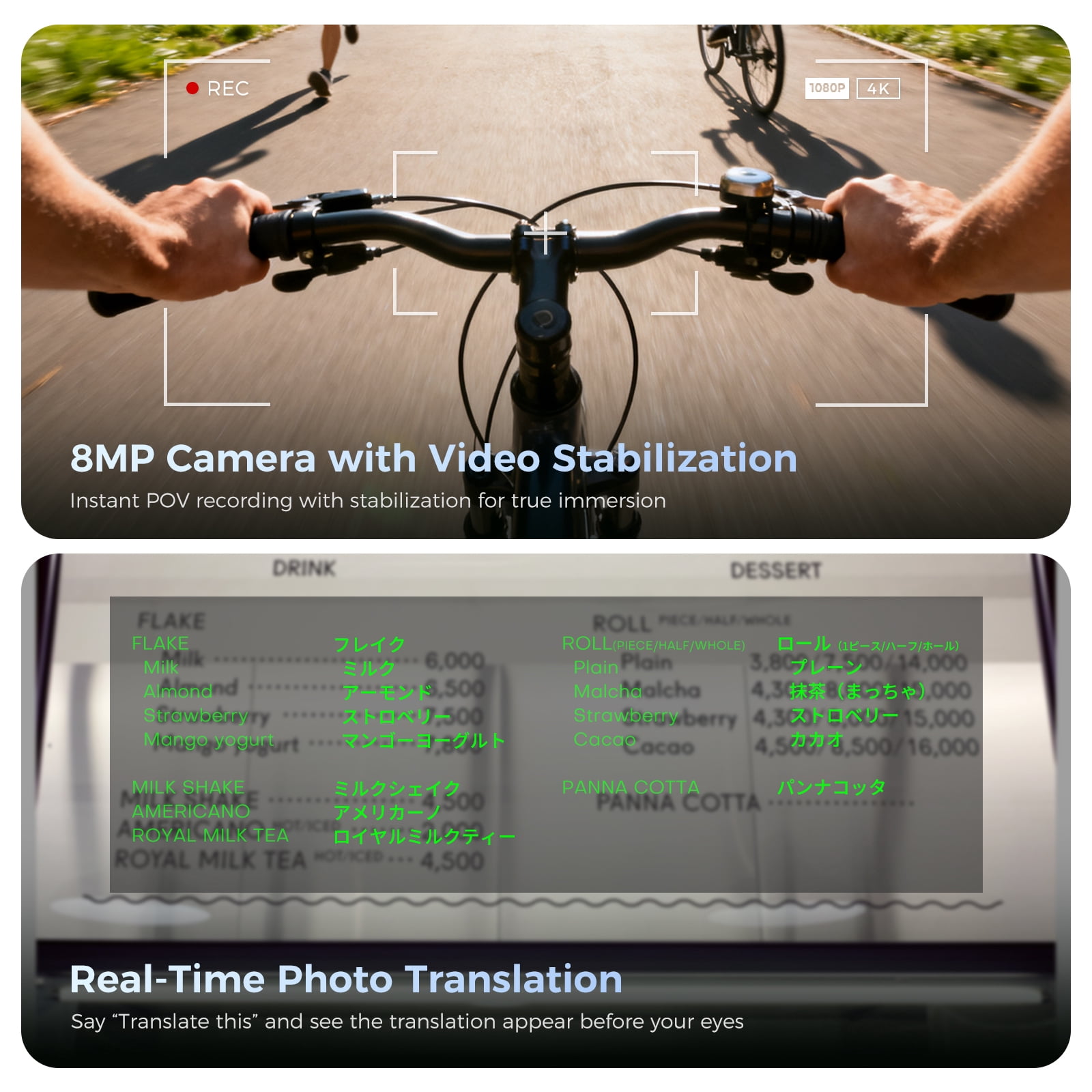 Domars AI Smart Glasses with HD Camera & AR Display, 268-Language Real-Time Translation, Invisible Teleprompter, Bluetooth Smart Sunglasses for Men Women