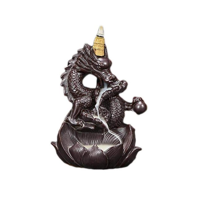 Quemador de cascada de incienso Soporte de incienso de cerámica con diseño de dragón hecho a mano para decoración de oficina en casa, meditación de yoga. Afortunado Sencillez