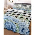 thumbnail image 3 of Quilts Twin Size Bedding Set, Blue Hydrangea Lightweight Quilted Comforter, Spring Summer Eucalyptus Black Checkered Soft Reversible Bedspread Coverlet with Pillow Covers for All Season, 68" x 86", 3 of 7