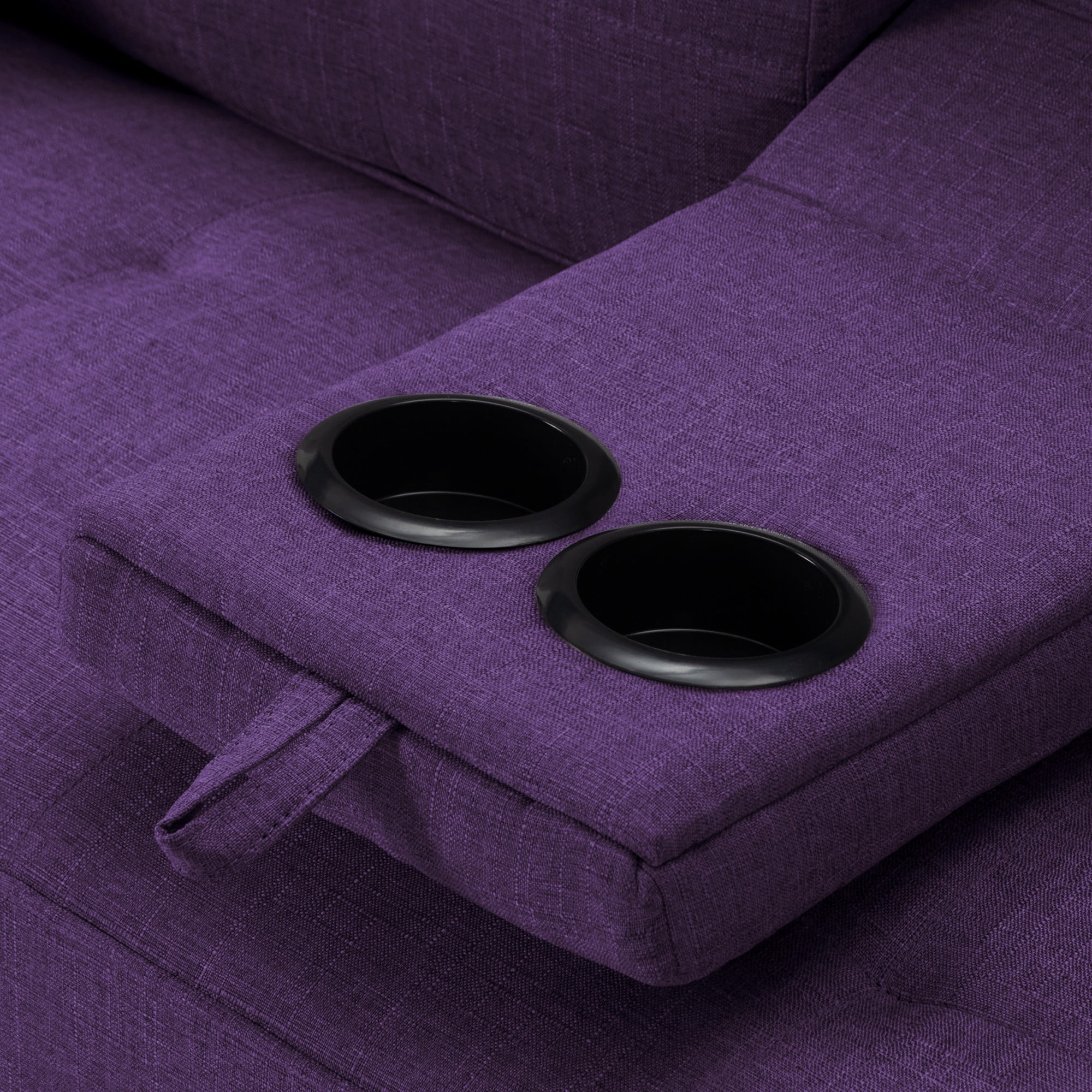 Gewnee 65.3 Inch Modern Futon Sleeper Sofa Bed Convertible Folding Recliner Couch Furniture with 2 Cup Holders for Living Room.Purple