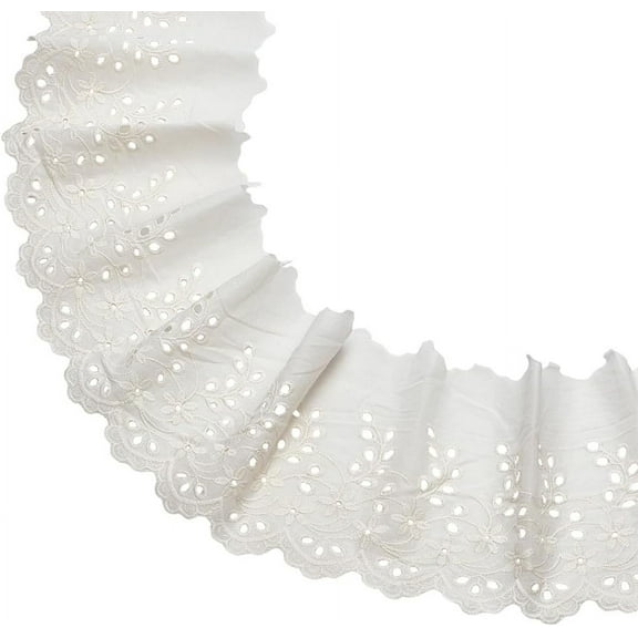 5 Yards Embroidery Eyelet Lace Trim 5-5/8 inch Wide Beige Flower Cotton Lace Wavy Edge Eyelet Lace Trim Embroidery Floral Lace Ribbon