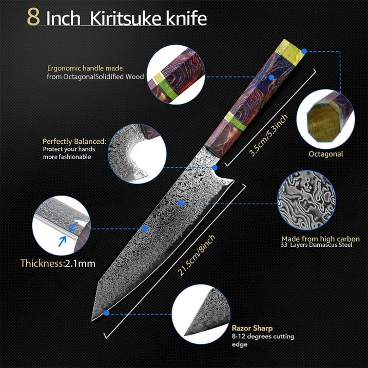 Damascus Knife 8 inch Kiritsuke Kitchen Chef Japanese Knife 67Layers VG10 High Carbon Stainless Steel Knives Razor Sharp