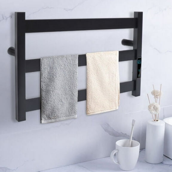 Wall-Mount Stainless Towel Warmer Smart Timing Bathroom Heated Towel Rack Black