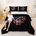 thumbnail image 2 of Castle Fairy Abstract Halloween Skull Queen Comforter Set 3 Pieces,Watercolor American Flag Comforter Sets Queen,Red Blues,1 Comforter and 2 Pillowcases,Black Reversible, 2 of 6