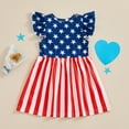 thumbnail image 4 of Douhoow Toddler Baby Girl Independence Day Dress Flying Sleeve Stars Stripe Print A-line Dress Girl Summer Dresses, 4 of 8