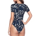 thumbnail image 4 of Naloa Cherry Blossoms on Navy Background Women's Short-Sleeved Onesie, One-Piece Swimsuit for Parties, dates, clubs - Medium, 4 of 9