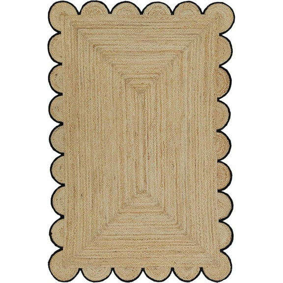 KLAVATE Natural Jute Scalloped Hand Braided Farmhouse Jute Area Rug