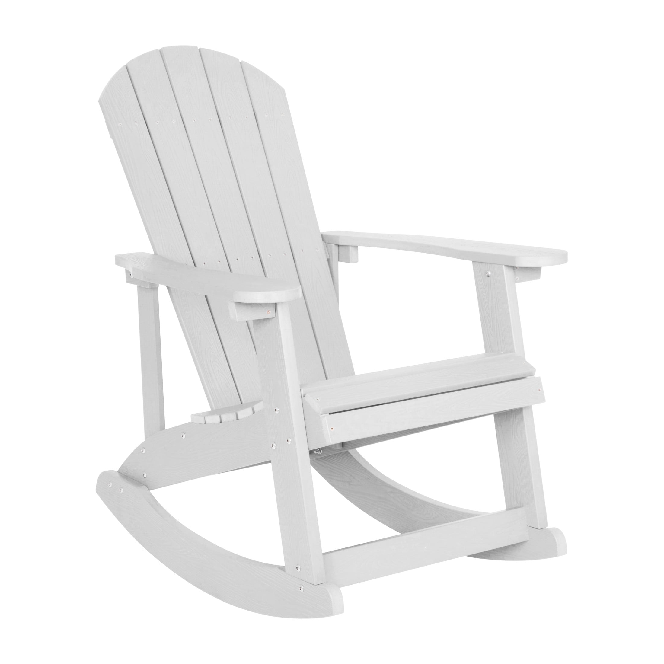 Emma + Oliver Classic All-Weather Poly Resin Rocking Adirondack Chair in White with Stainless Steel Hardware for Year Round Use