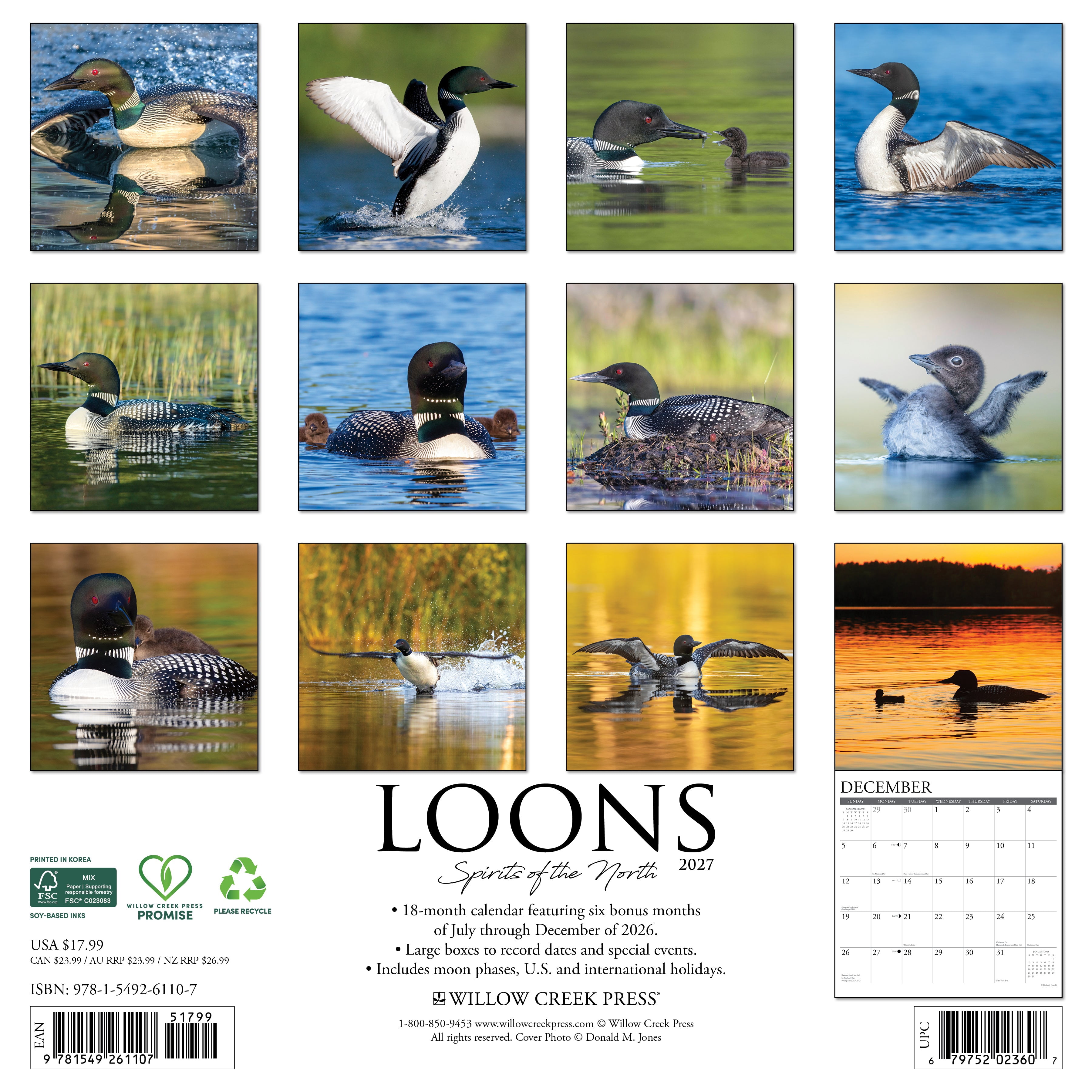 Willow Creek Press, Loons 2027 Wall Calendar