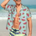 thumbnail image 4 of Uemuo Watermelon Printed Regular Fit Short Sleeve Casual Hawaiian Shirt for Men,Aloha shirt,Tropical shirt,Floral print shirt,Vacation Beach shirt-Large, 4 of 9