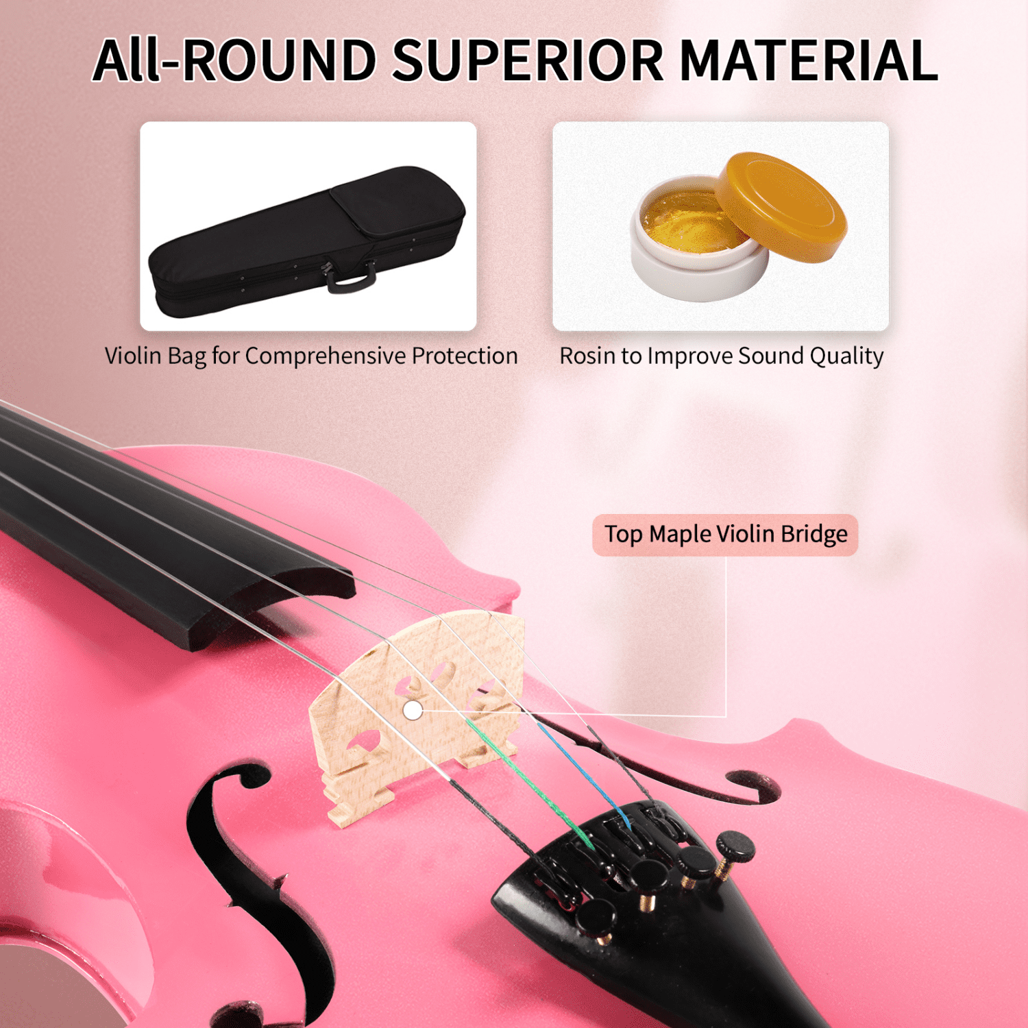 Hassch 4/4 Violin for Beginners, Fiddle Set for Adults, Acoustic Violin with Case, Rosin and Bow, String Musical Instrument, Pink