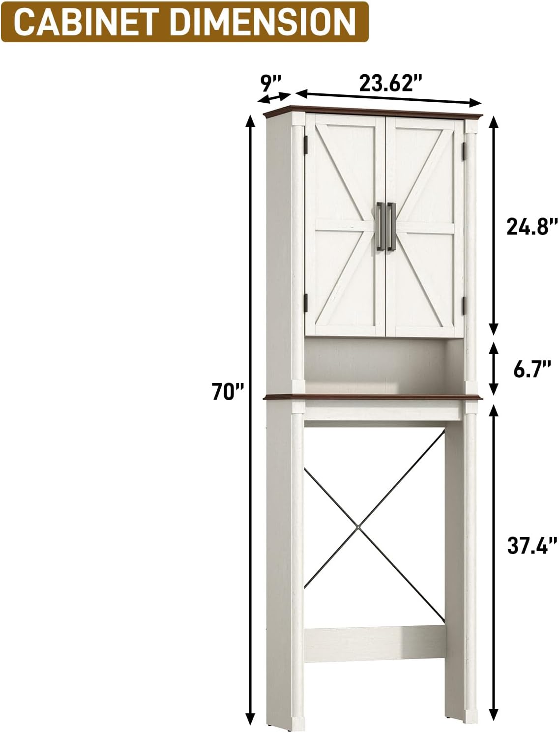 Over The Toilet Storage Cabinet with 2 Barn Doors, Farmhouse Wood Bathroom Storage Cabinet with Roman Column Decor, Over Toilet Bathroom Organizer with Adjustable Shelf & Door Cabinets, Rustic White