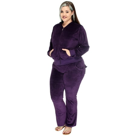 Simplicity - Ladies Plus Size Velour Hoodie & Sweatpant Track Suit, Purple, 12W - Walmart.com