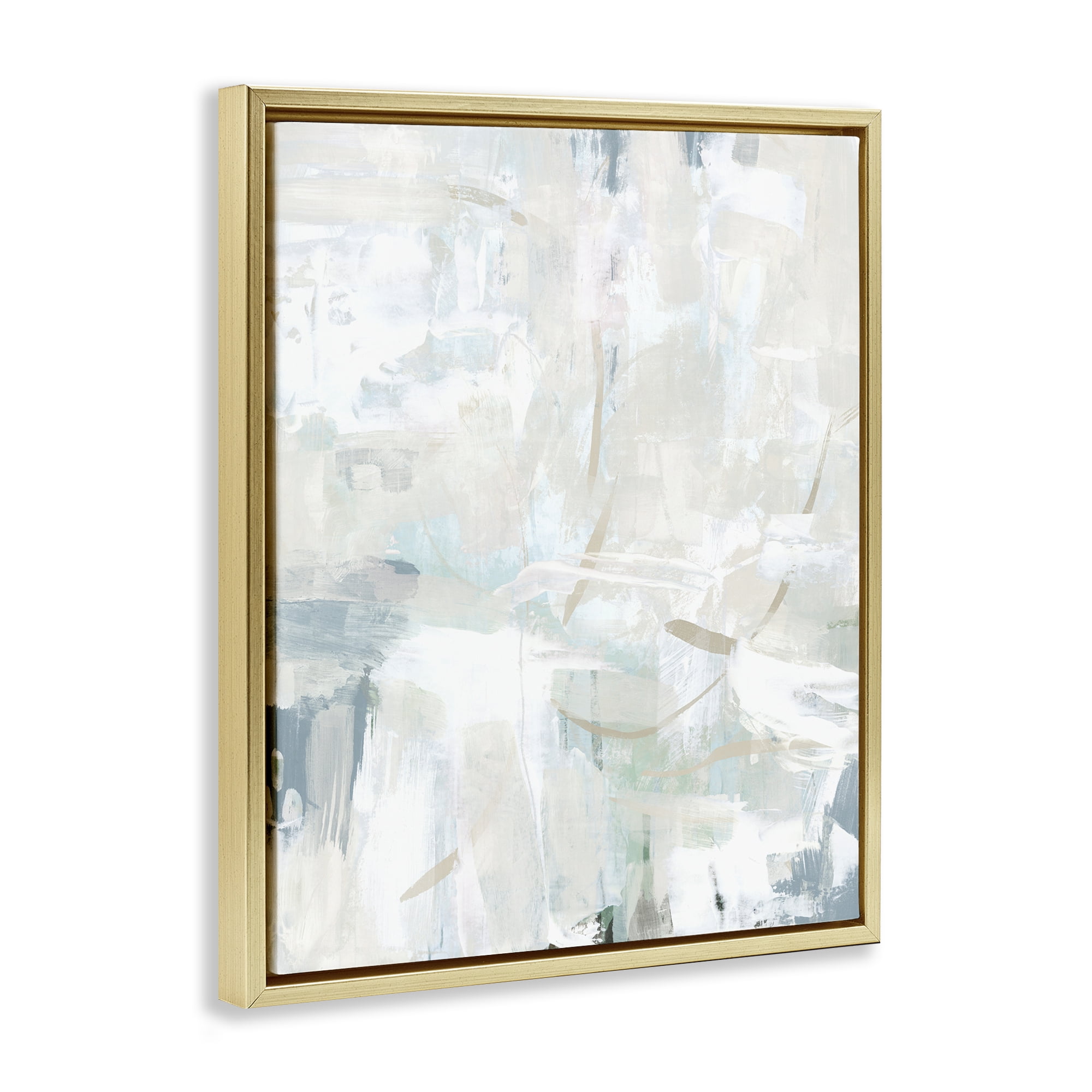 Stupell Industries Faded Off-White Abstract Abstract Painting Gold Floater Framed Canvas Art Print Wall Art, 17 x 21
