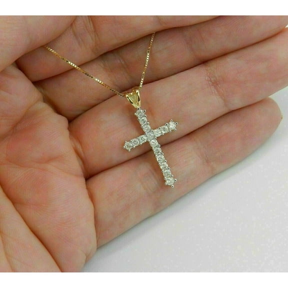 1 CT Round Cut Simulated Diamond Cross Pendant Necklace 14k Yellow Gold Plated