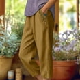 thumbnail image 2 of Knee Length Summer Casual Elastic Waisted Side Split Button Shorts with Pockets for Women Linen, 2 of 6
