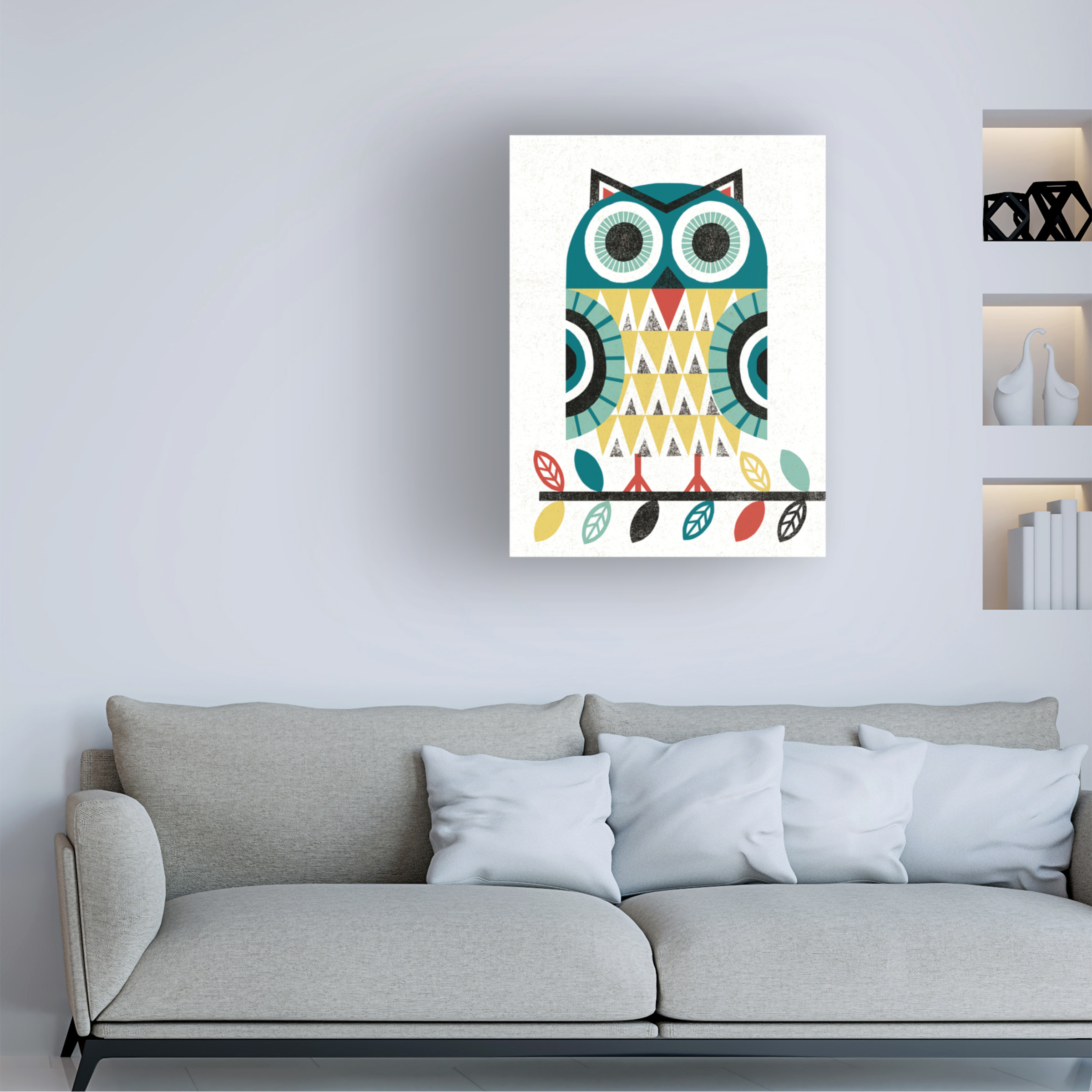 Trademark Fine Art 'Folk Lodge Owl V2 Teal' Canvas Art by Michael Mullan