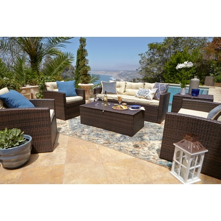 Thy-Hom Rio Wicker All-Weather 6 Piece Patio Conversation Set with Storage