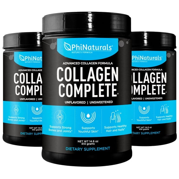 Collagen Complete Hydrolyzed Protein Powder (Pack of 3) [Unflavored] by Phi Naturals