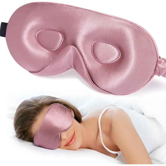 JamY Home 100% 22 Momme Mulberry Silk Sleep Mask - 3D Contoured Eye Mask for Men Women, Soft Breathable Sleeping Mask with Adjustable Strap, Perfect Blocks Light for Sleeping (Bean Pink) Be