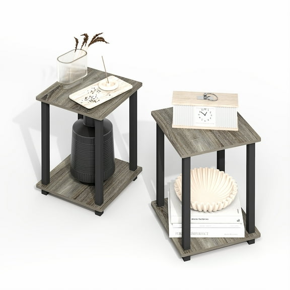 Furinno Simplistic End Table, Set of Two, Grey Oak/Black