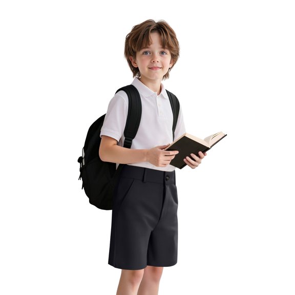 Grblisyd Boys Uniform Shorts Loose Flat Front Moisture Wicking Performance Fabric Wrinkle & Fade Resistant Back to School Clothes