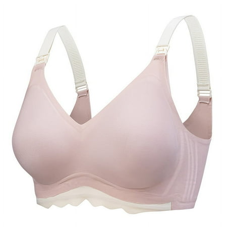 Virmaxy Womens Nursing Bras Pregnant Plain Color Bra Nursing Bras Nursing Bras for Breastfeeding and Breast Pumping Pink XXXL