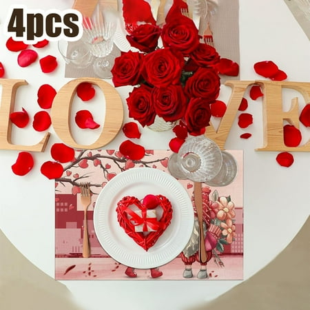 

Hot Sale Valentine s Day Linen Printed Placemat Festival Love Western Restaurant Heat Insulation Table Mat