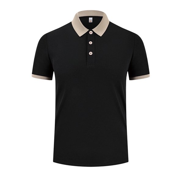 Men's Dressy Shirt Turndown Collar Short Sleeve T-Shirt with Button Summer Business Loose Breathable Tops ,Black,M